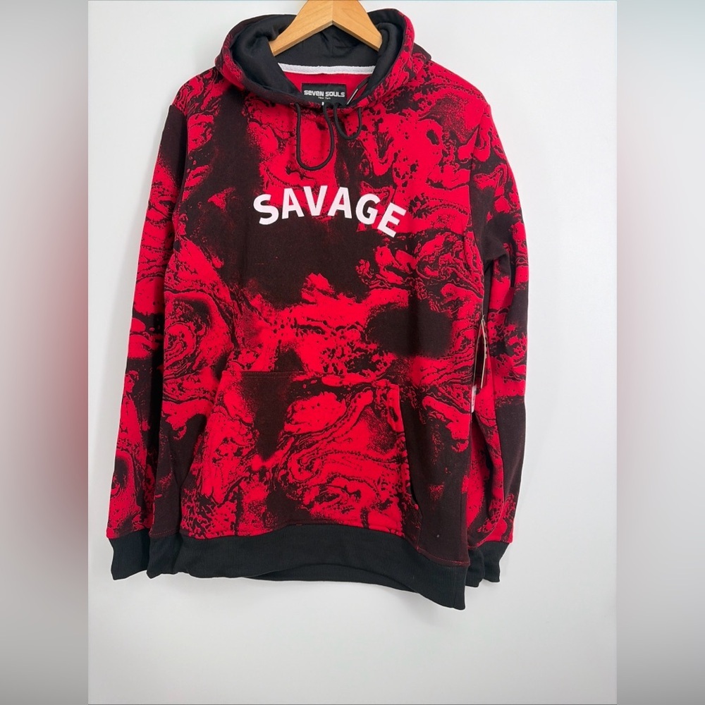 Seven Souls SAVAGE Hoodie Streetwear Pullover Sweatshirt Large Fleece Unisex